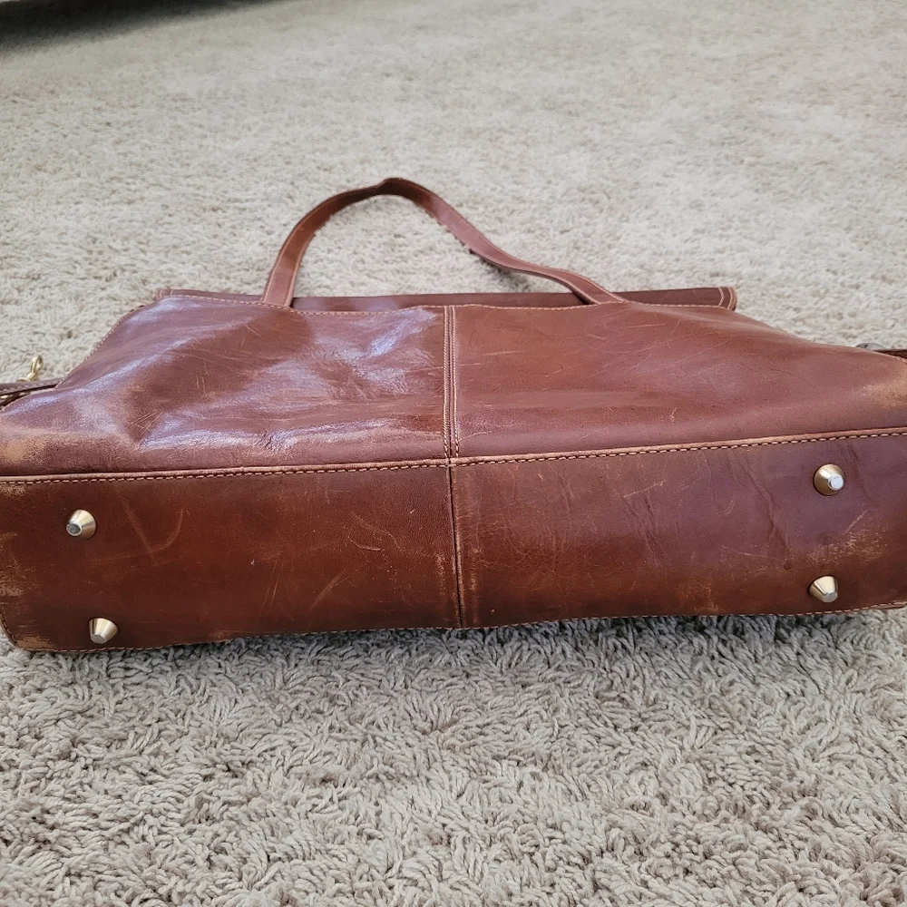 GIANI BERNINI Leather Laptop Bag Briefcase Brown Buckle Distressed Travel Work